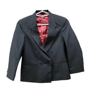 Michael James Boys Suit Jacket 8S Black Pinstriped Double Breasted Formal